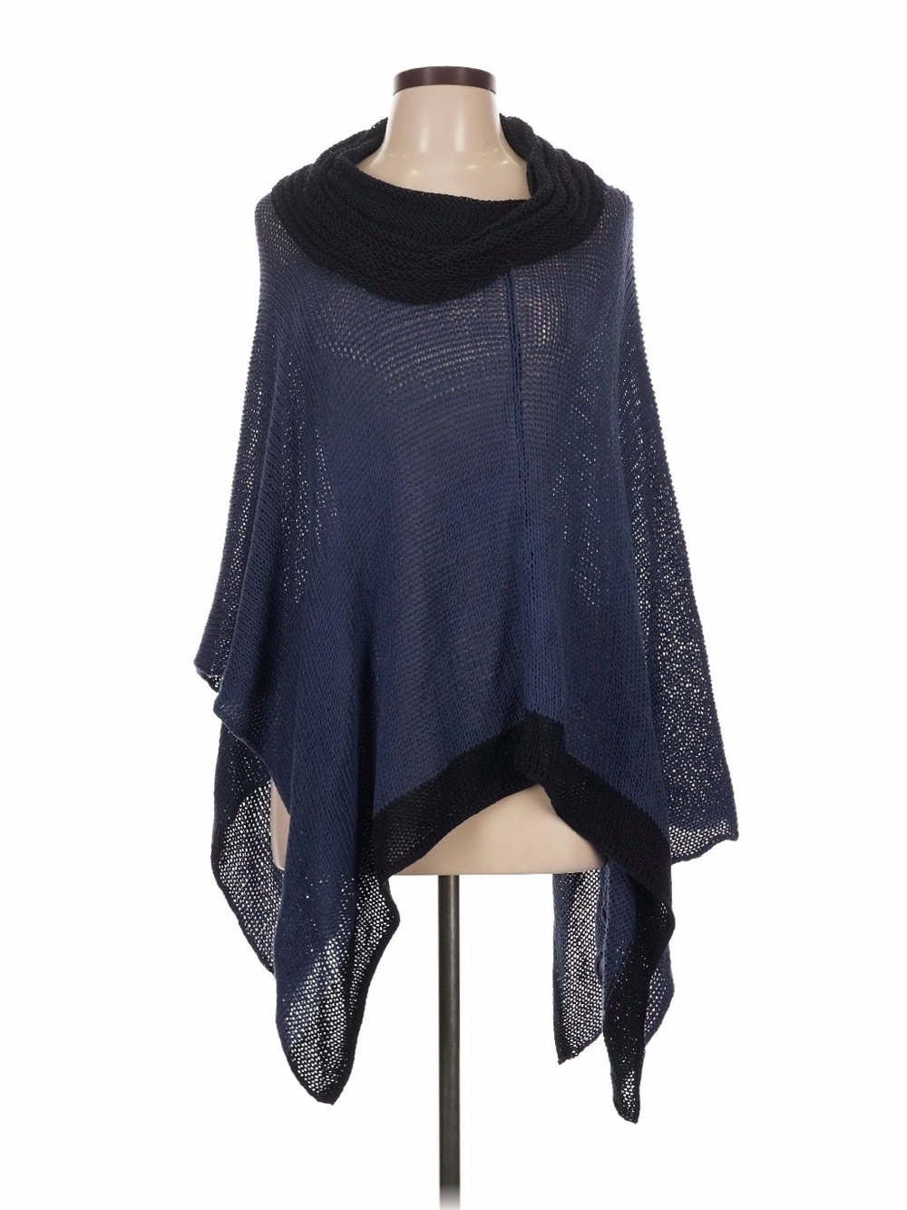 Navy and Black Open-Knit Poncho one size